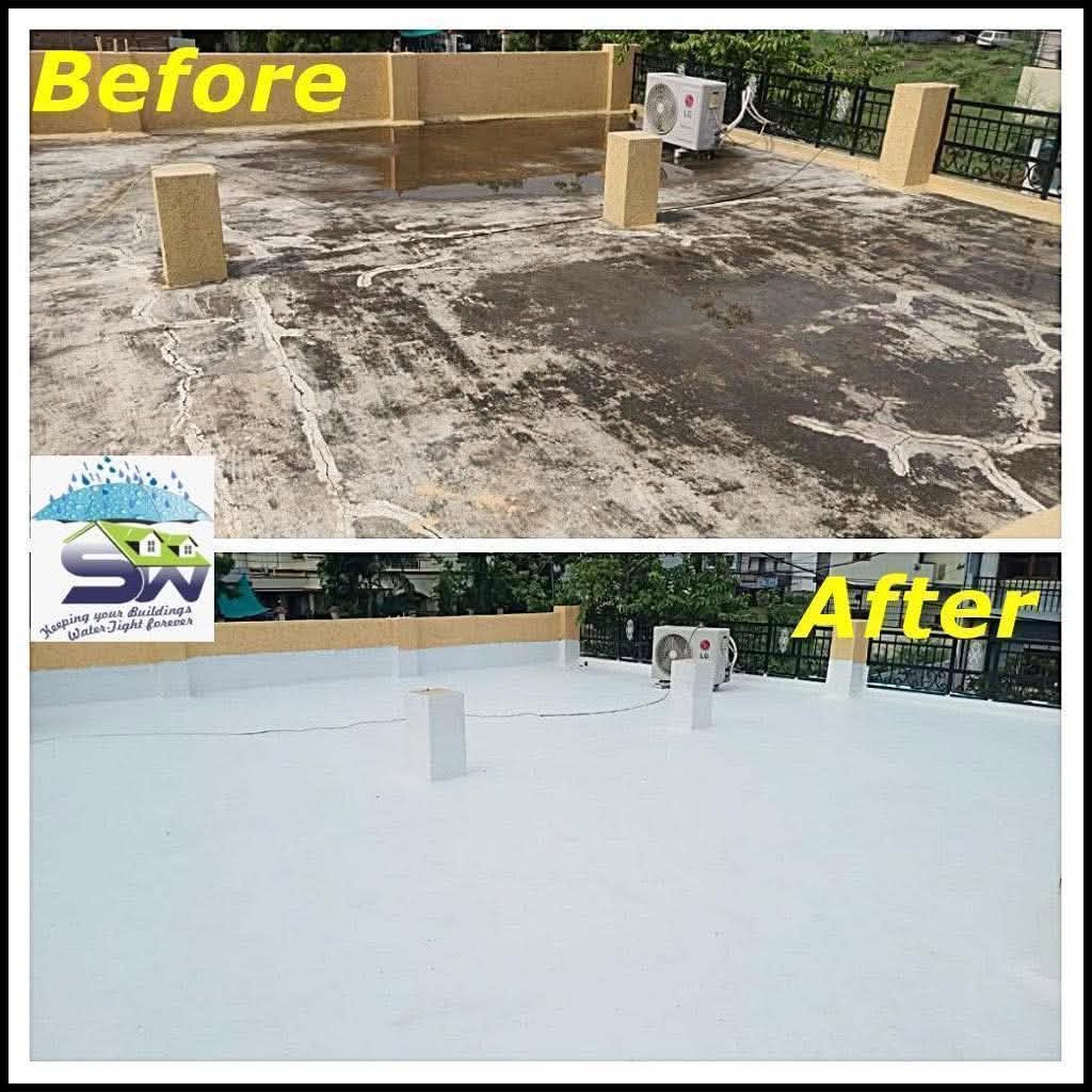 Before and after comparison of rooftop waterproofing coating and repair by 24hr handyman service Singapore
